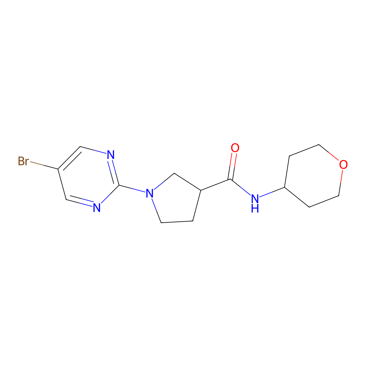 1-(5-bromopyrimidin-2-yl)-N-(oxan-4-yl)pyrrolidine-3-carboxamide molecular structure, CAS 3030849-98-7