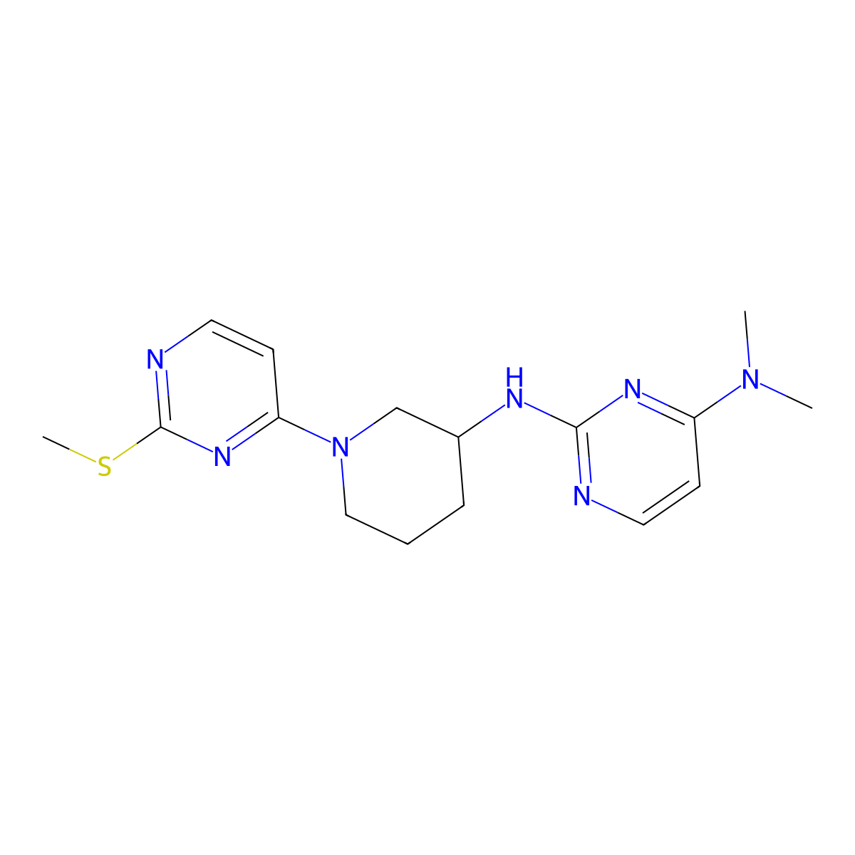 N4,N4-dimethyl-N2-{1-[2-(methylsulfanyl)pyrimidin-4-yl]piperidin-3-yl}pyrimidine-2,4-diamine molecular structure, CAS 3030849-99-8