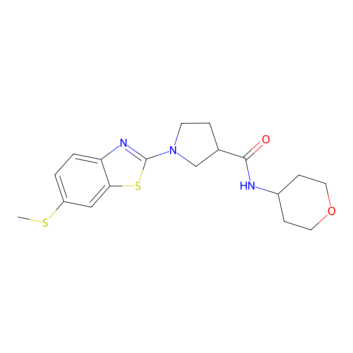 1-[6-(methylsulfanyl)-1,3-benzothiazol-2-yl]-N-(oxan-4-yl)pyrrolidine-3-carboxamide molecular structure, CAS 3030850-14-4