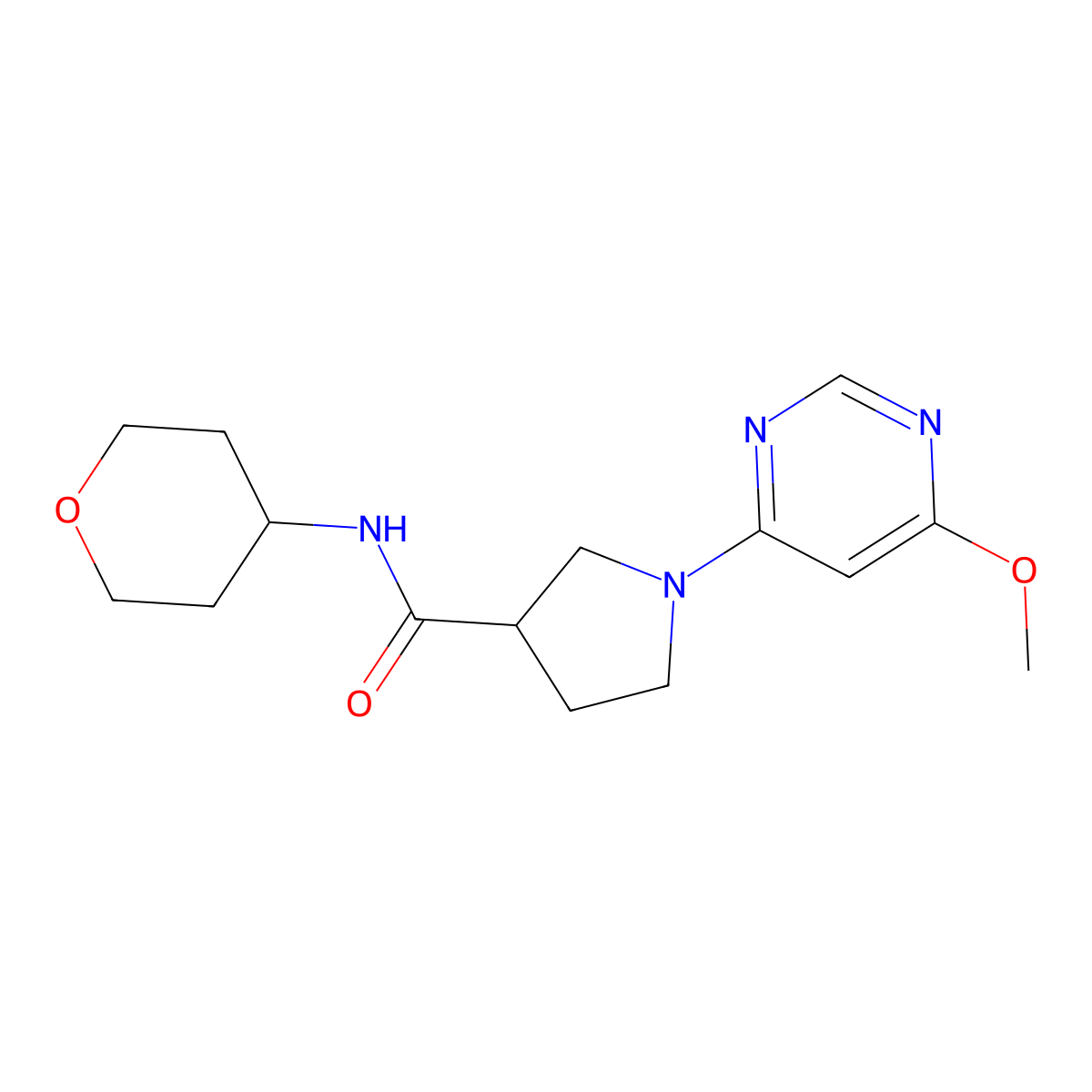 1-(6-methoxypyrimidin-4-yl)-N-(oxan-4-yl)pyrrolidine-3-carboxamide molecular structure, CAS 3030850-28-0