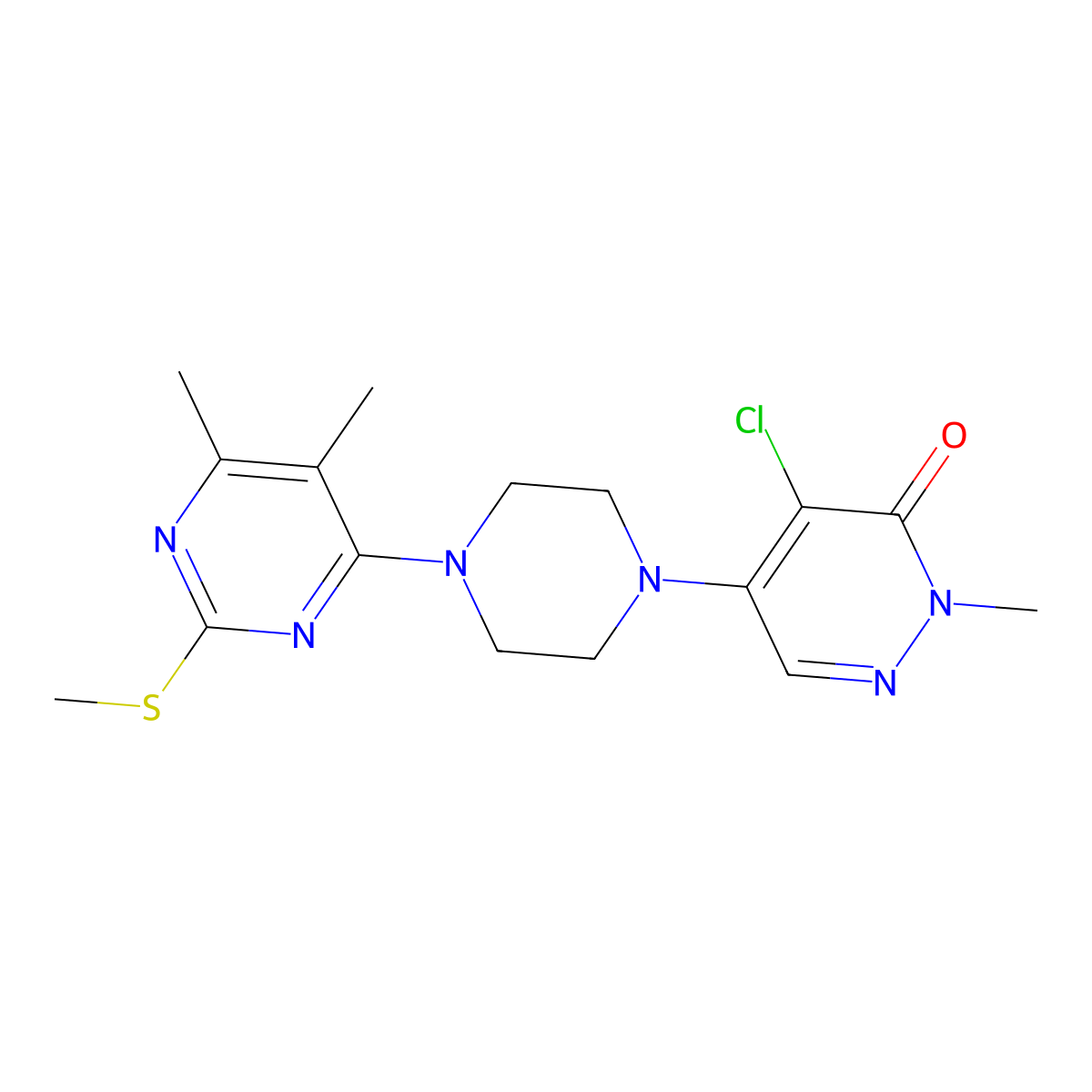 4-Chloro-5-{4-[5,6-dimethyl-2-(methylsulfanyl)pyrimidin-4-yl]piperazin-1-yl}-2-methyl-2,3-dihydropyridazin-3-one molecular structure, CAS 3030850-30-4