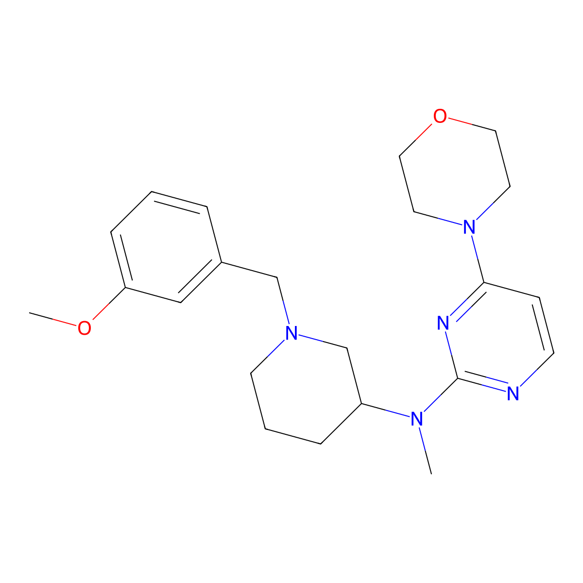 N-{1-[(3-methoxyphenyl)methyl]piperidin-3-yl}-N-methyl-4-(morpholin-4-yl)pyrimidin-2-amine molecular structure, CAS 3030850-32-6