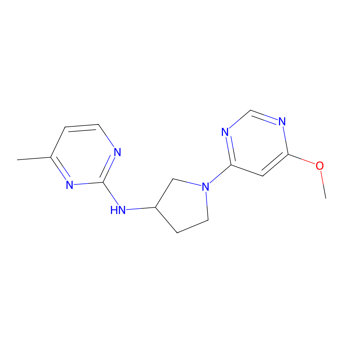 N-[1-(6-methoxypyrimidin-4-yl)pyrrolidin-3-yl]-4-methylpyrimidin-2-amine molecular structure, CAS 3030850-39-3