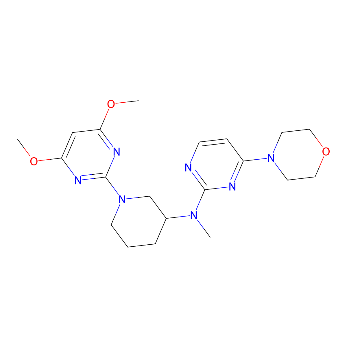 N-[1-(4,6-dimethoxypyrimidin-2-yl)piperidin-3-yl]-N-methyl-4-(morpholin-4-yl)pyrimidin-2-amine molecular structure, CAS 3030850-45-1