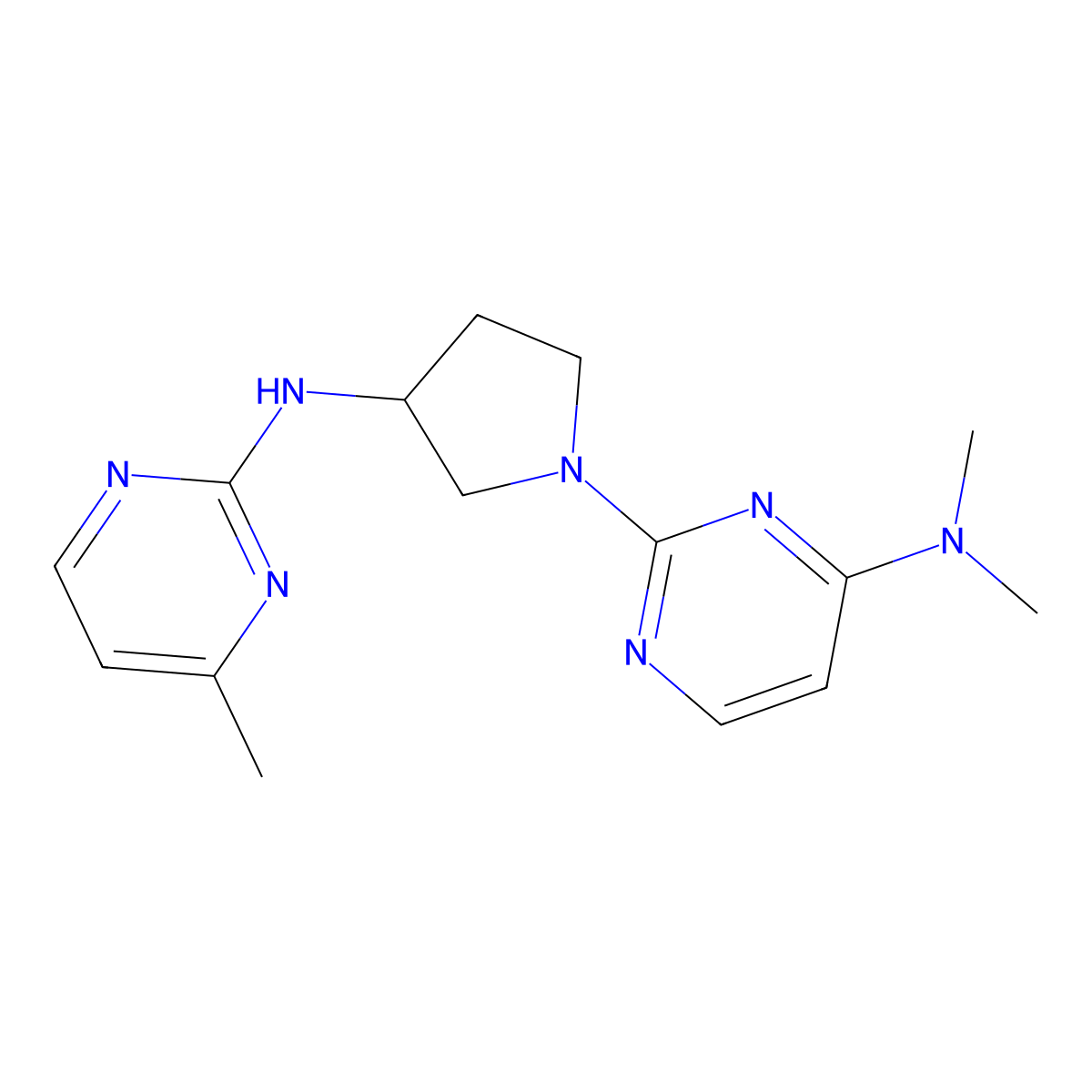 N,N-dimethyl-2-{3-[(4-methylpyrimidin-2-yl)amino]pyrrolidin-1-yl}pyrimidin-4-amine molecular structure, CAS 3030850-47-3