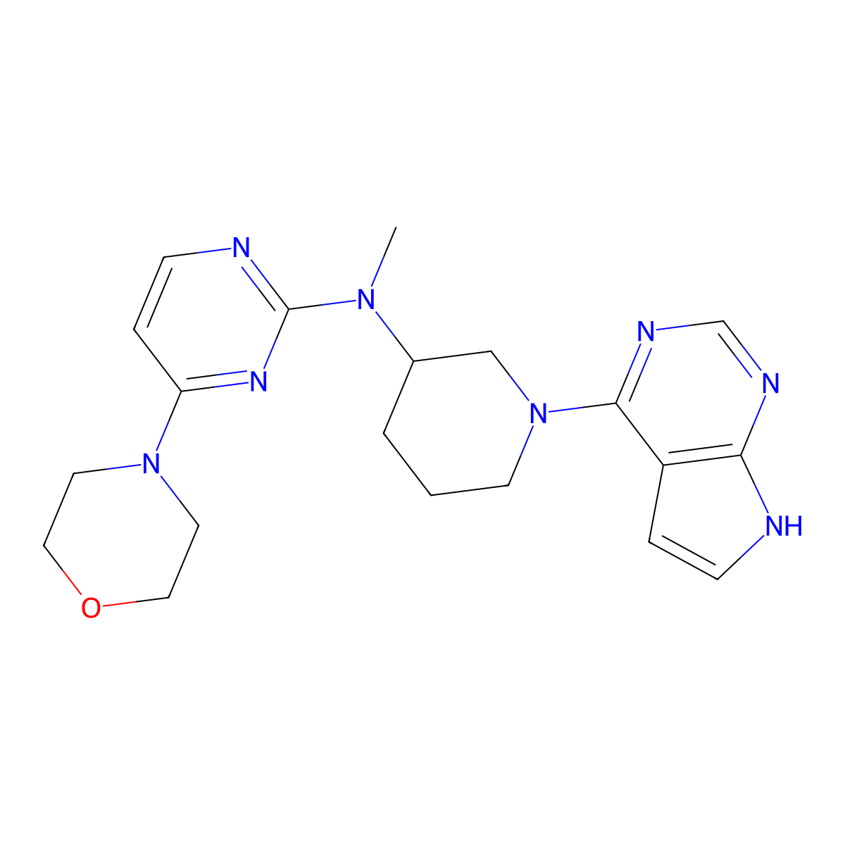 N-methyl-4-(morpholin-4-yl)-N-(1-{7H-pyrrolo[2,3-d]pyrimidin-4-yl}piperidin-3-yl)pyrimidin-2-amine molecular structure, CAS 3030850-52-0