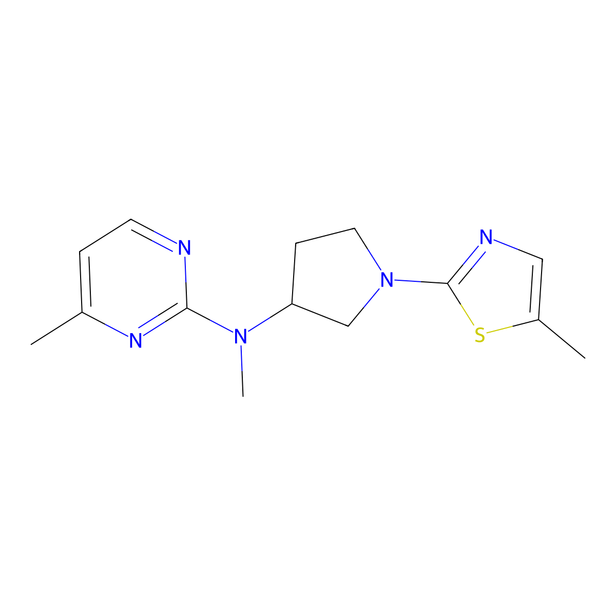 N,4-dimethyl-N-[1-(5-methyl-1,3-thiazol-2-yl)pyrrolidin-3-yl]pyrimidin-2-amine molecular structure, CAS 3030850-55-3