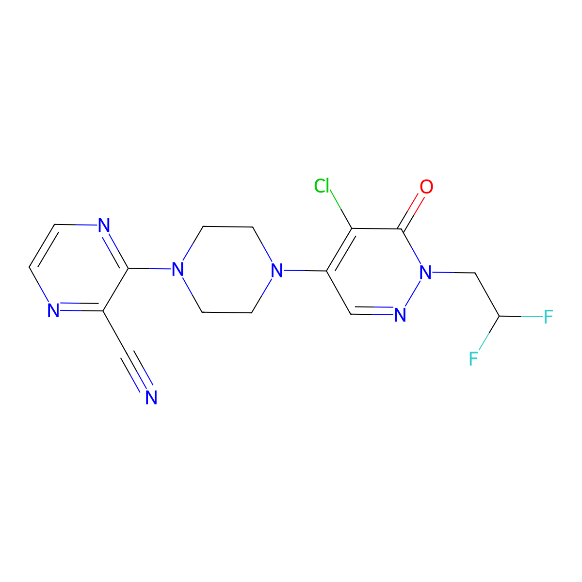 3-{4-[5-Chloro-1-(2,2-difluoroethyl)-6-oxo-1,6-dihydropyridazin-4-yl]piperazin-1-yl}pyrazine-2-carbonitrile molecular structure, CAS 3030850-56-4