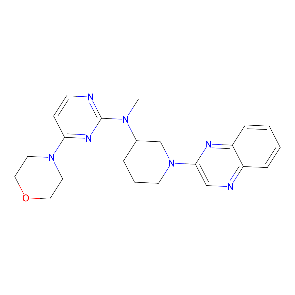 N-methyl-4-(morpholin-4-yl)-N-[1-(quinoxalin-2-yl)piperidin-3-yl]pyrimidin-2-amine molecular structure, CAS 3030850-60-0