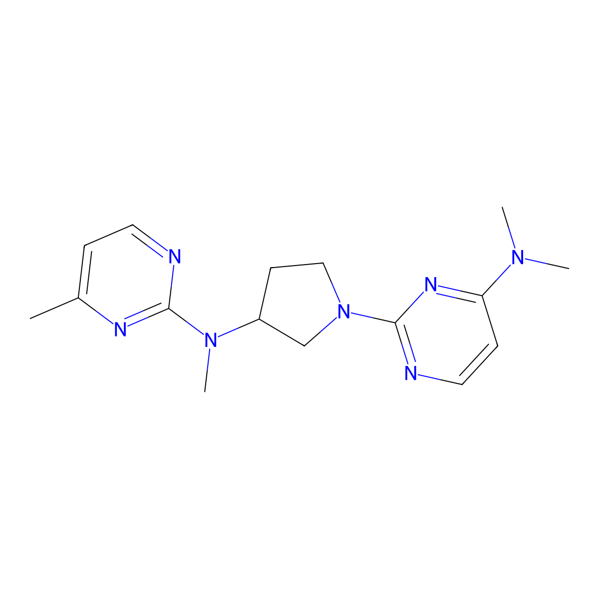 N,N-dimethyl-2-{3-[methyl(4-methylpyrimidin-2-yl)amino]pyrrolidin-1-yl}pyrimidin-4-amine molecular structure, CAS 3030850-62-2