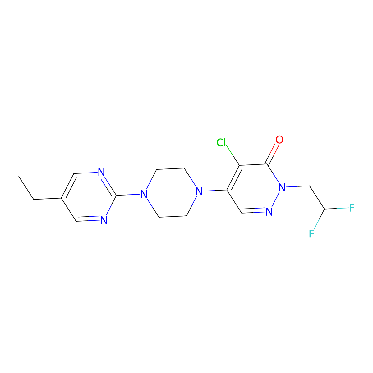 4-Chloro-2-(2,2-difluoroethyl)-5-[4-(5-ethylpyrimidin-2-yl)piperazin-1-yl]-2,3-dihydropyridazin-3-one molecular structure, CAS 3030850-63-3