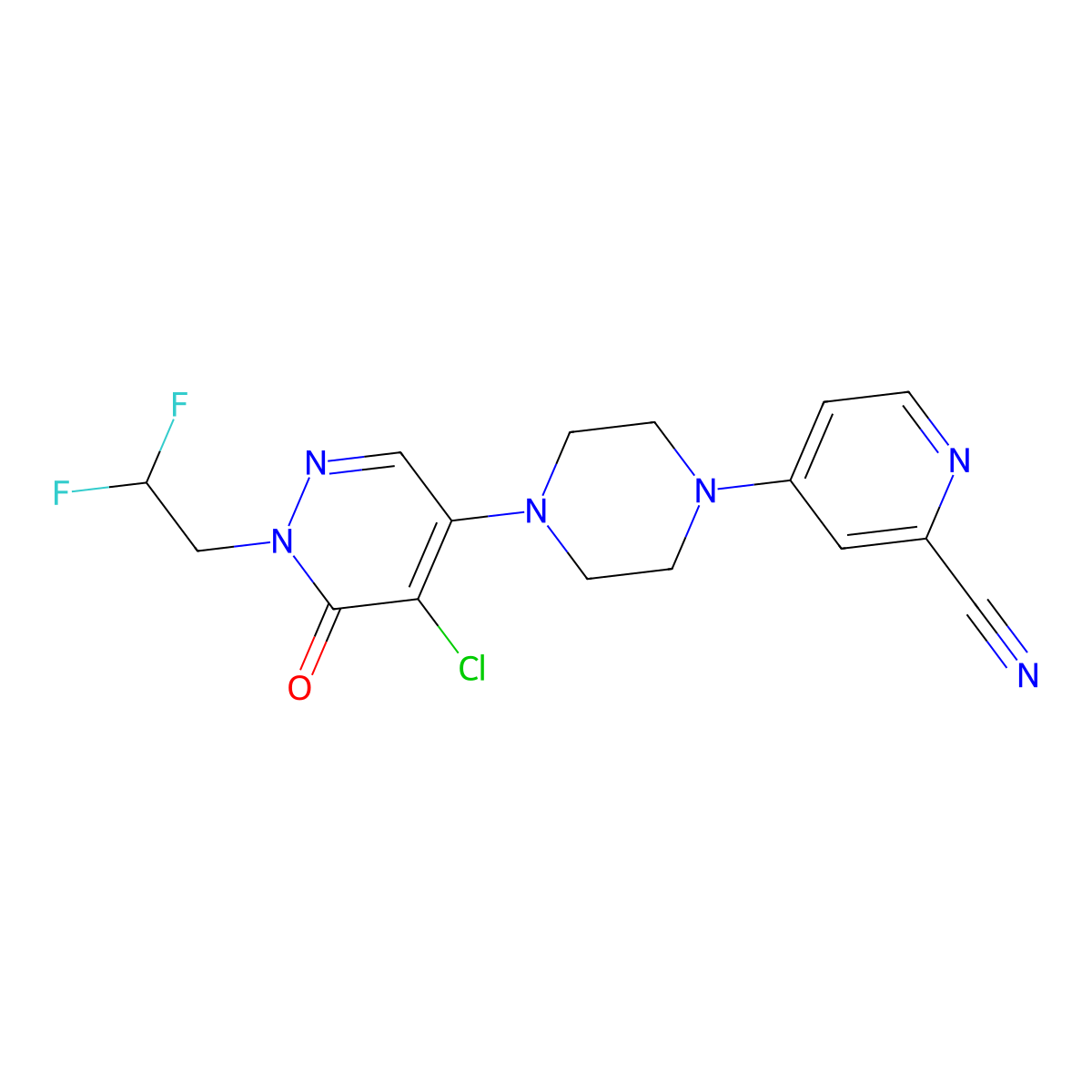 4-{4-[5-Chloro-1-(2,2-difluoroethyl)-6-oxo-1,6-dihydropyridazin-4-yl]piperazin-1-yl}pyridine-2-carbonitrile molecular structure, CAS 3030850-72-4