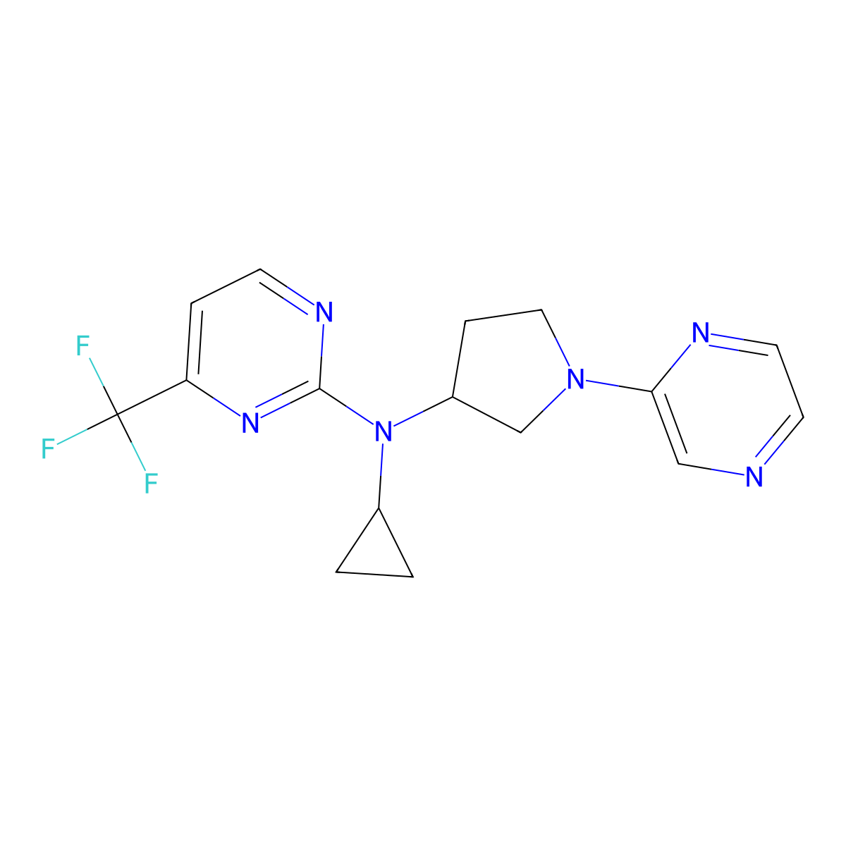 N-cyclopropyl-N-[1-(pyrazin-2-yl)pyrrolidin-3-yl]-4-(trifluoromethyl)pyrimidin-2-amine molecular structure, CAS 3030850-86-0
