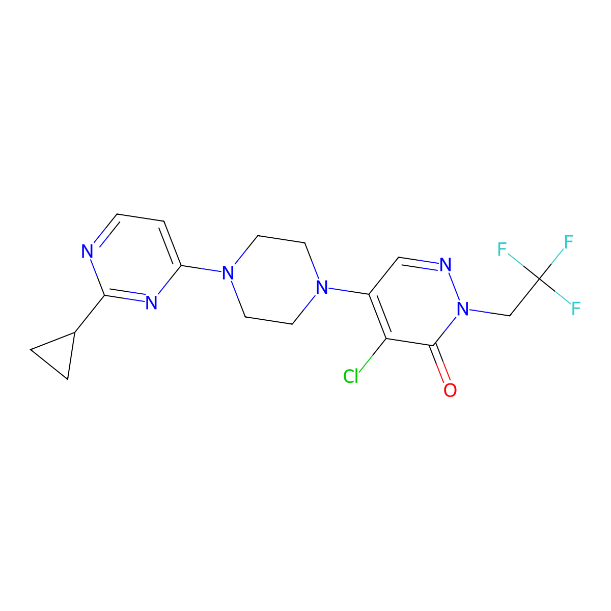 4-Chloro-5-[4-(2-cyclopropylpyrimidin-4-yl)piperazin-1-yl]-2-(2,2,2-trifluoroethyl)-2,3-dihydropyridazin-3-one molecular structure, CAS 3030850-99-5