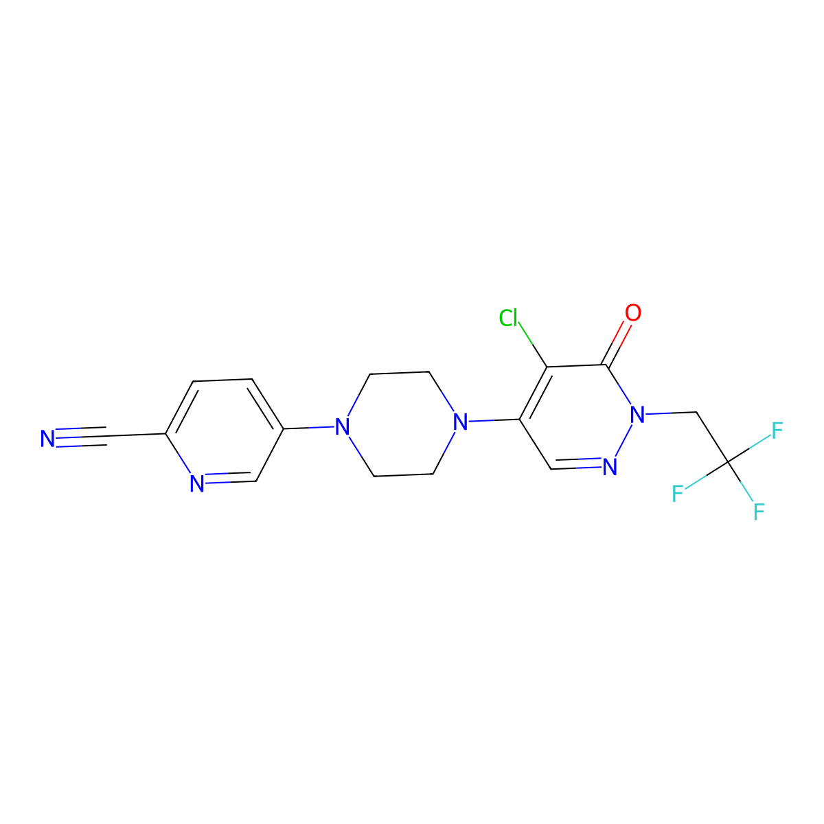 5-{4-[5-Chloro-6-oxo-1-(2,2,2-trifluoroethyl)-1,6-dihydropyridazin-4-yl]piperazin-1-yl}pyridine-2-carbonitrile molecular structure, CAS 3030851-07-8