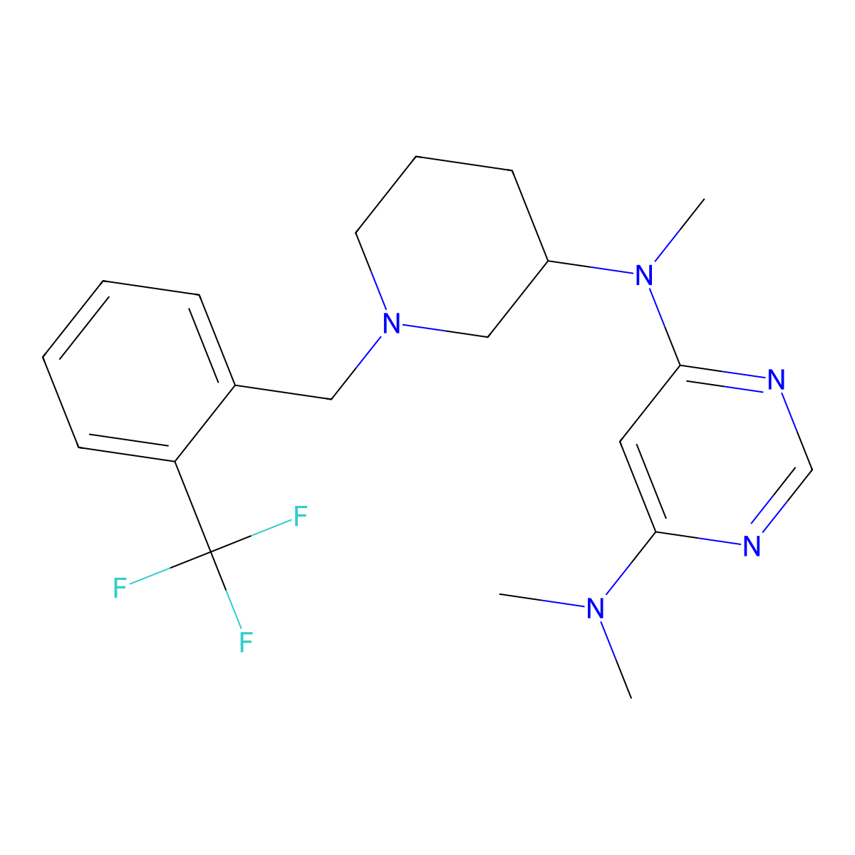 N4,N4,N6-trimethyl-N6-(1-{[2-(trifluoromethyl)phenyl]methyl}piperidin-3-yl)pyrimidine-4,6-diamine molecular structure, CAS 3030851-16-9