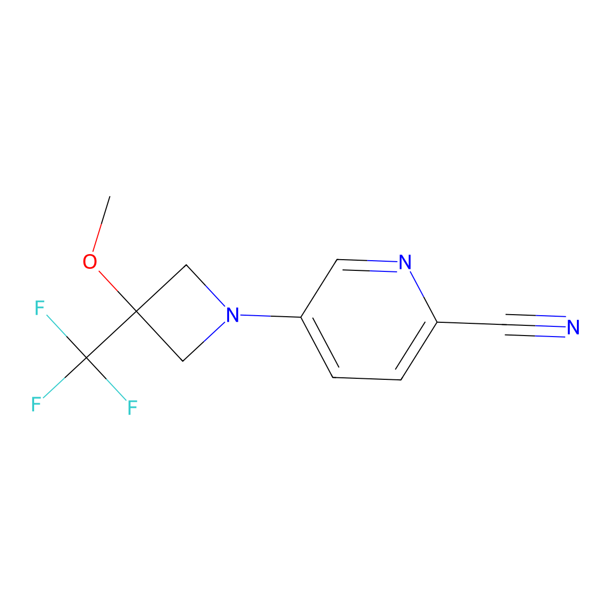 5-[3-Methoxy-3-(trifluoromethyl)azetidin-1-yl]pyridine-2-carbonitrile molecular structure, CAS 3030851-17-0