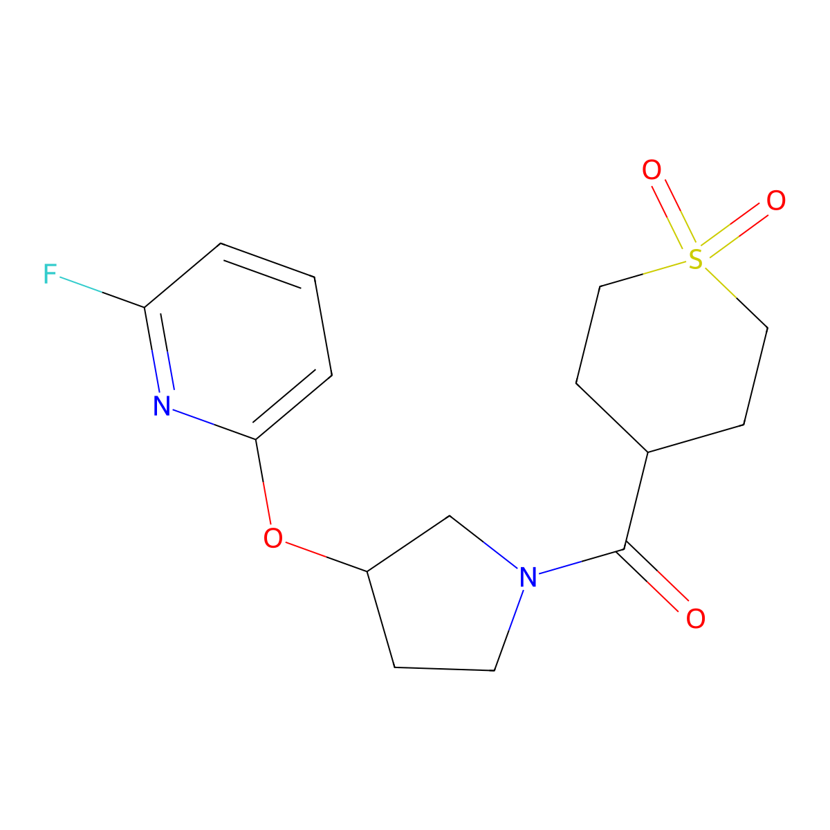 4-{3-[(6-Fluoropyridin-2-yl)oxy]pyrrolidine-1-carbonyl}-1lambda-thiane-1,1-dione molecular structure, CAS 3030851-34-1