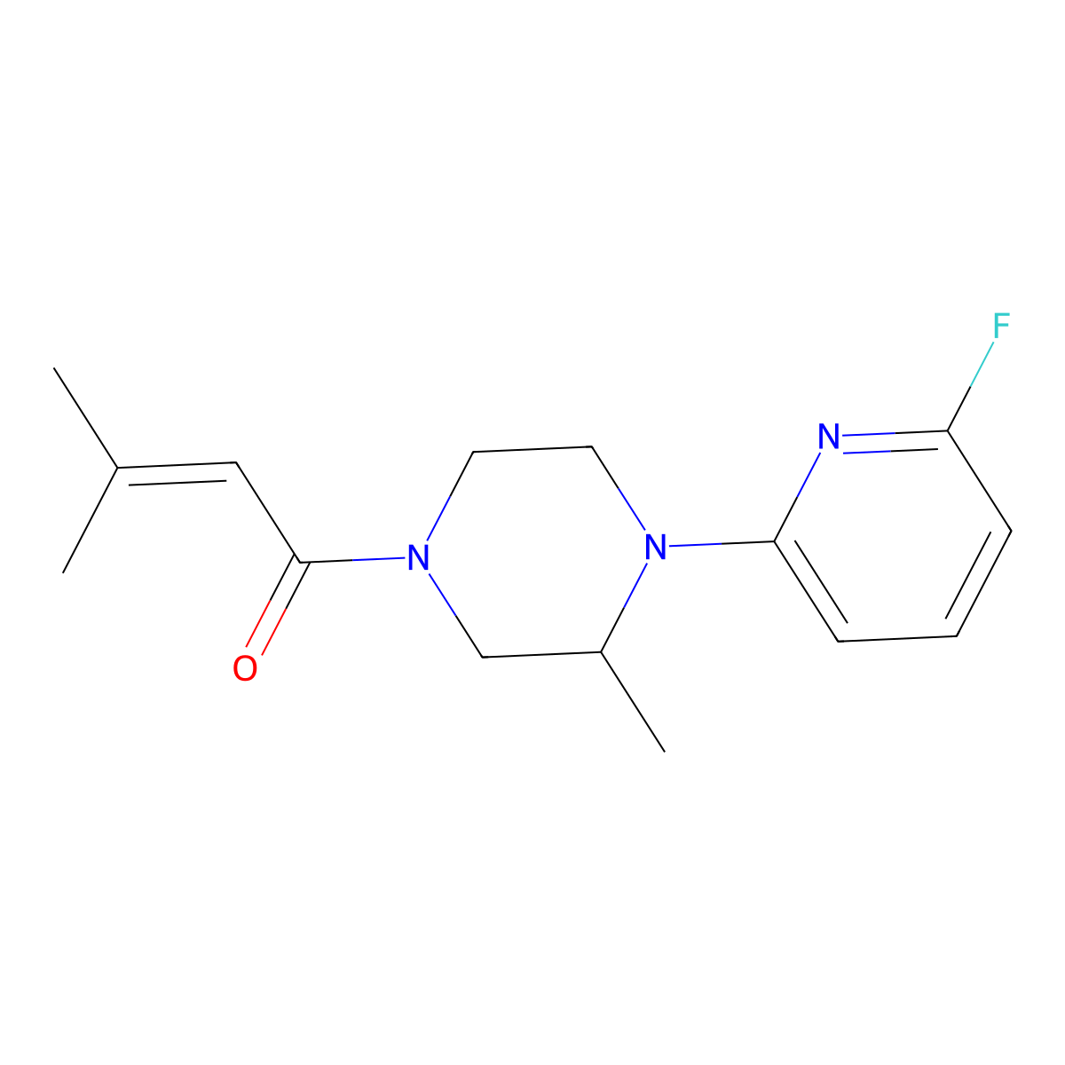 1-[4-(6-Fluoropyridin-2-yl)-3-methylpiperazin-1-yl]-3-methylbut-2-en-1-one molecular structure, CAS 3030851-38-5