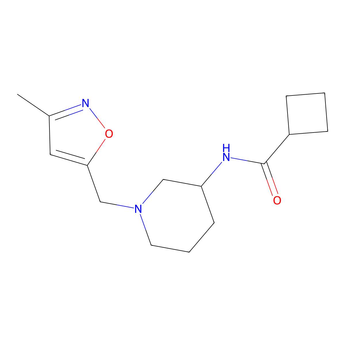 N-[1-[(3-methyl-1,2-oxazol-5-yl)methyl]piperidin-3-yl]cyclobutanecarboxamide molecular structure, CAS 3030855-94-5