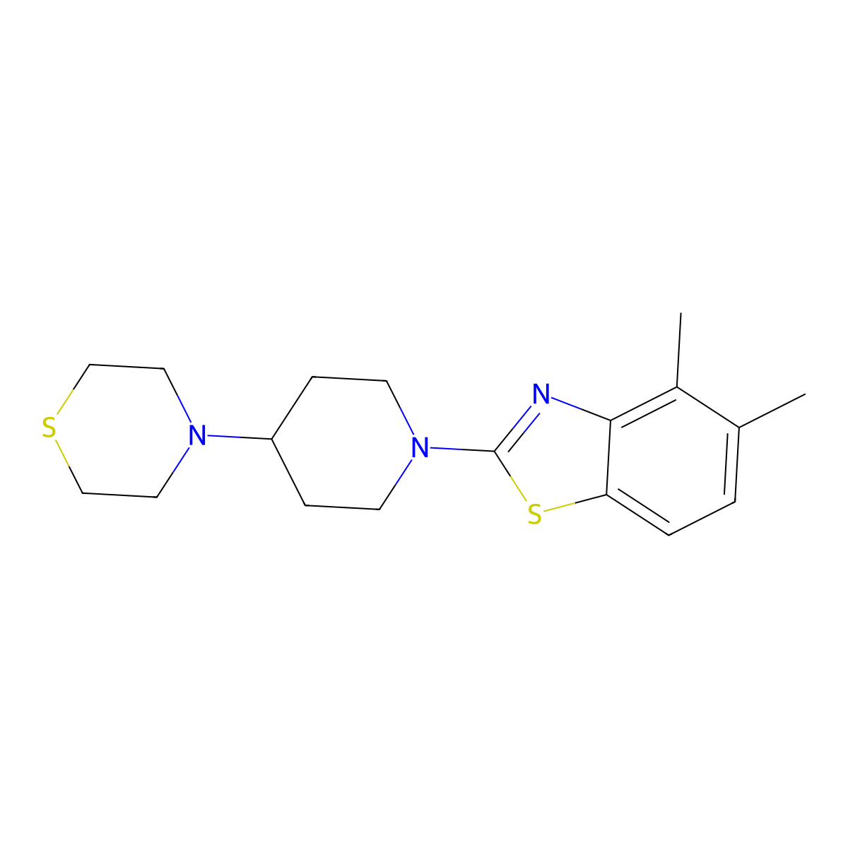 4,5-Dimethyl-2-(4-thiomorpholin-4-ylpiperidin-1-yl)-1,3-benzothiazole molecular structure, CAS 3030857-68-9