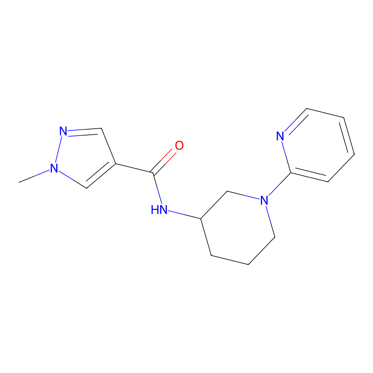 1-methyl-N-[1-(pyridin-2-yl)piperidin-3-yl]-1H-pyrazole-4-carboxamide molecular structure, CAS 3030863-47-6