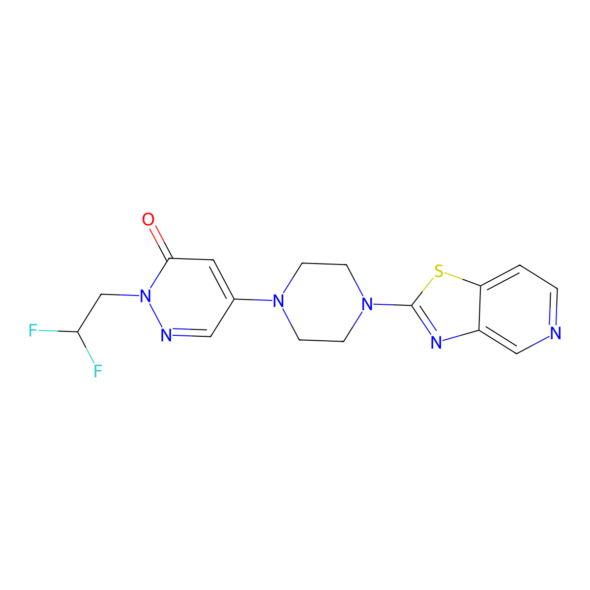 2-(2,2-Difluoroethyl)-5-(4-{[1,3]thiazolo[4,5-c]pyridin-2-yl}piperazin-1-yl)-2,3-dihydropyridazin-3-one molecular structure, CAS 3030863-55-6