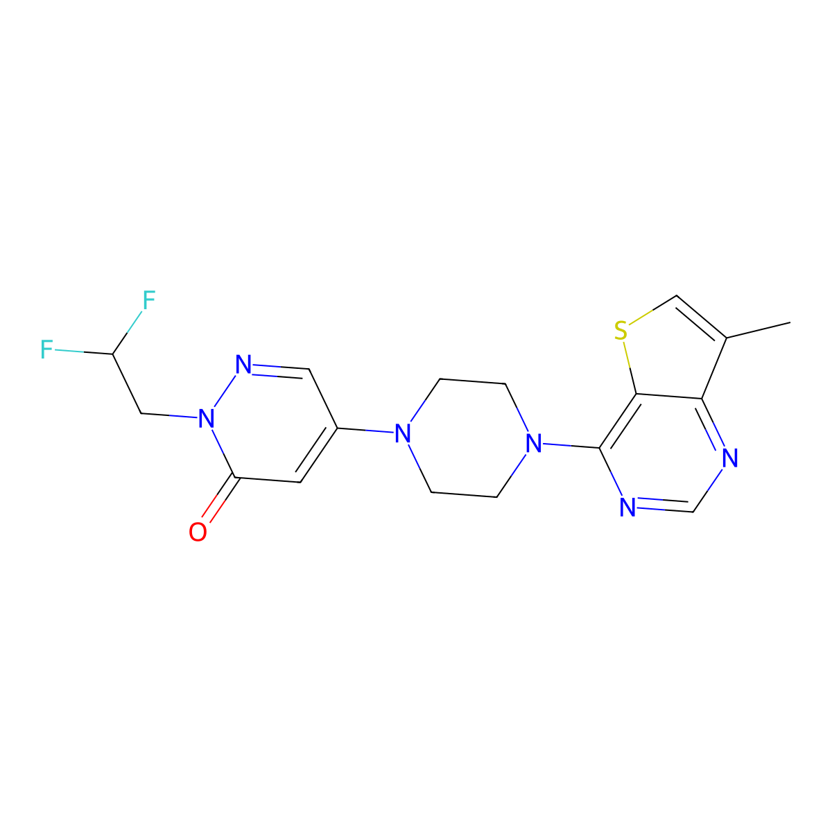 2-(2,2-Difluoroethyl)-5-(4-{7-methylthieno[3,2-d]pyrimidin-4-yl}piperazin-1-yl)-2,3-dihydropyridazin-3-one molecular structure, CAS 3030863-58-9