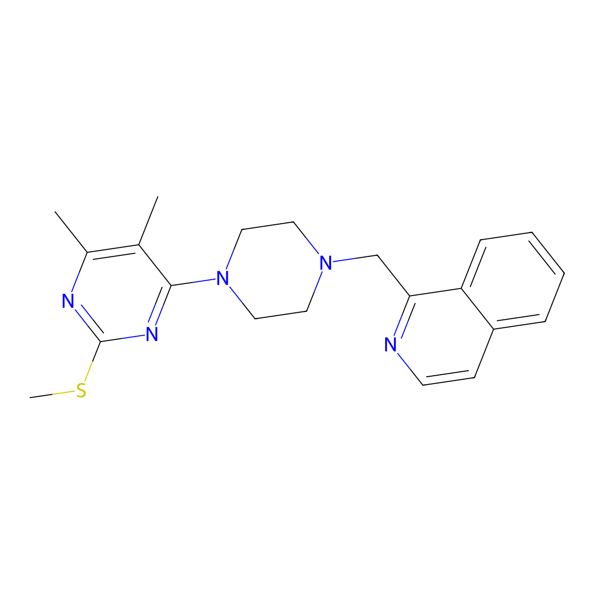 1-({4-[5,6-Dimethyl-2-(methylsulfanyl)pyrimidin-4-yl]piperazin-1-yl}methyl)isoquinoline molecular structure, CAS 3030863-65-8