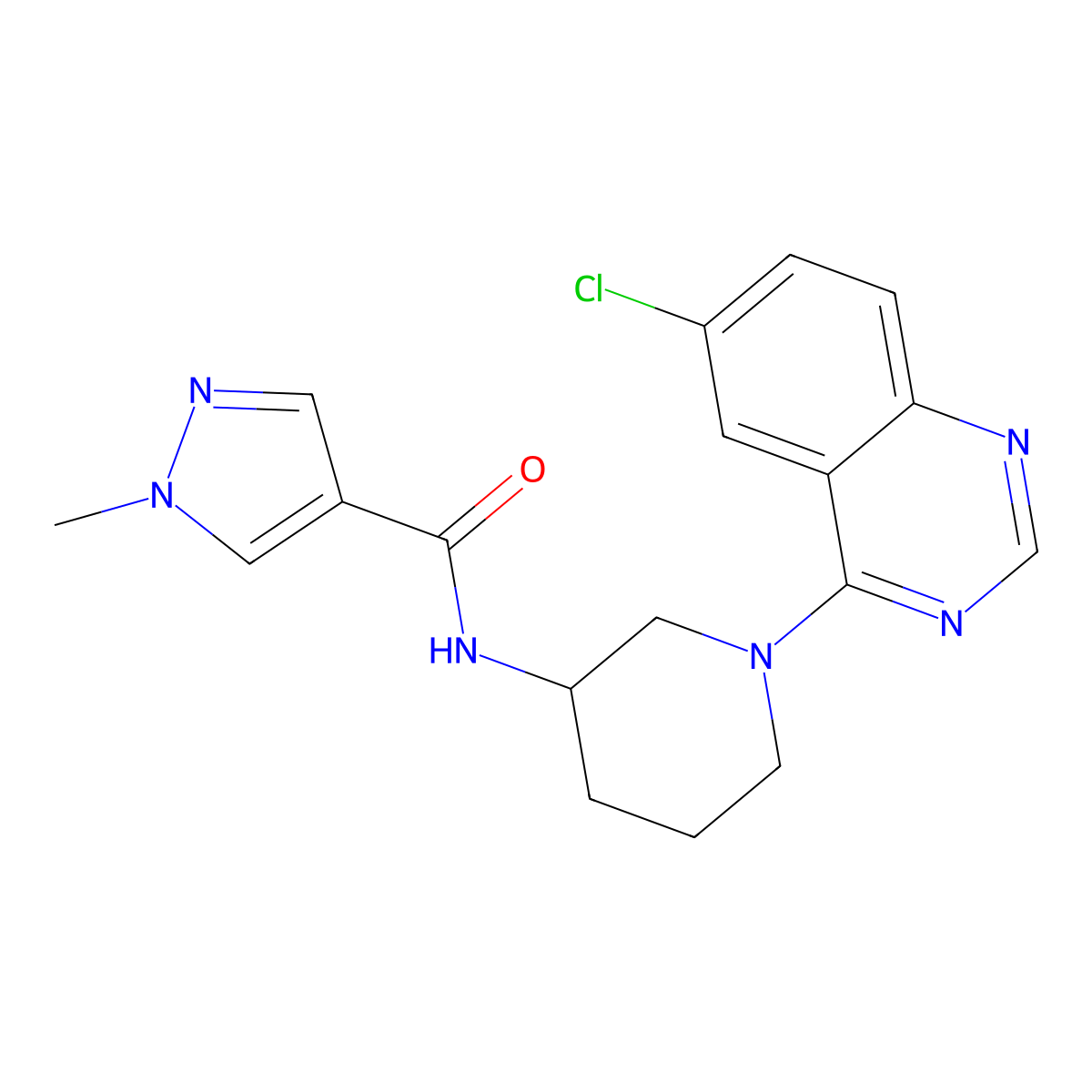 N-[1-(6-chloroquinazolin-4-yl)piperidin-3-yl]-1-methyl-1H-pyrazole-4-carboxamide molecular structure, CAS 3030863-71-6