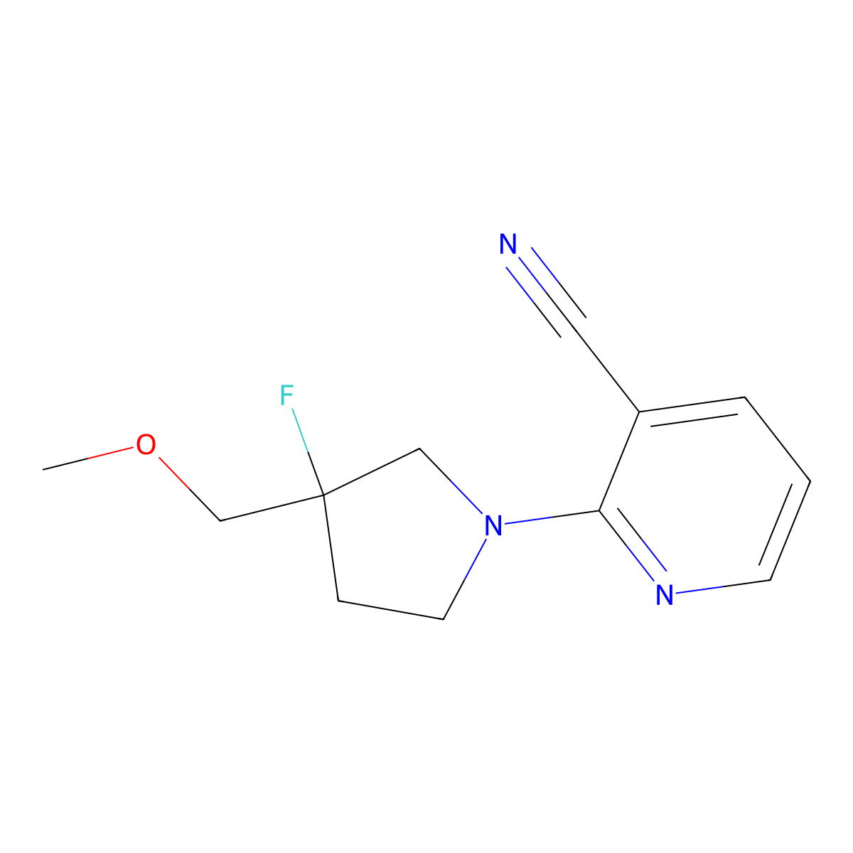 2-[3-Fluoro-3-(methoxymethyl)pyrrolidin-1-yl]pyridine-3-carbonitrile molecular structure, CAS 3030863-76-1
