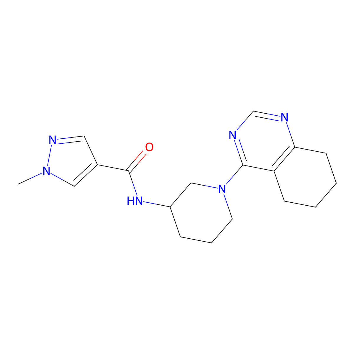 1-methyl-N-[1-(5,6,7,8-tetrahydroquinazolin-4-yl)piperidin-3-yl]-1H-pyrazole-4-carboxamide molecular structure, CAS 3030863-79-4