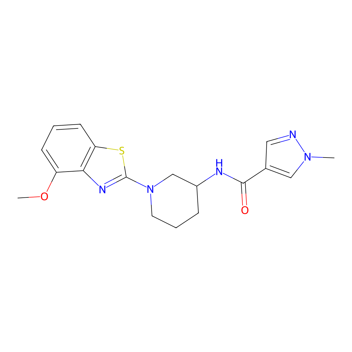N-[1-(4-methoxy-1,3-benzothiazol-2-yl)piperidin-3-yl]-1-methyl-1H-pyrazole-4-carboxamide molecular structure, CAS 3030863-86-3