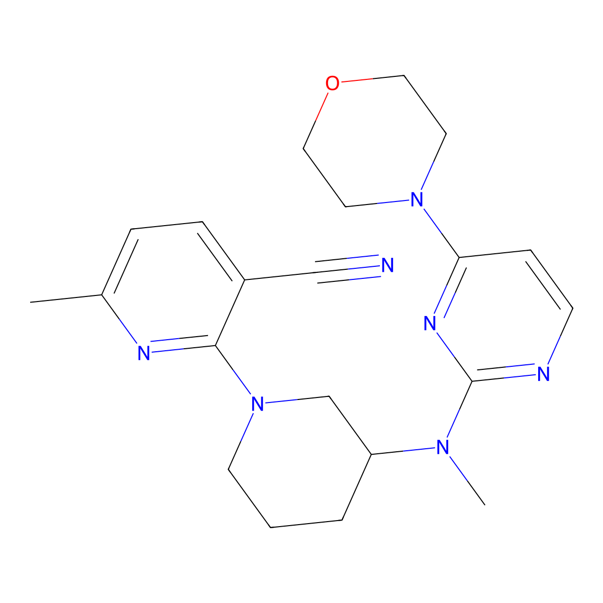 6-Methyl-2-(3-{methyl[4-(morpholin-4-yl)pyrimidin-2-yl]amino}piperidin-1-yl)pyridine-3-carbonitrile molecular structure, CAS 3030863-93-2