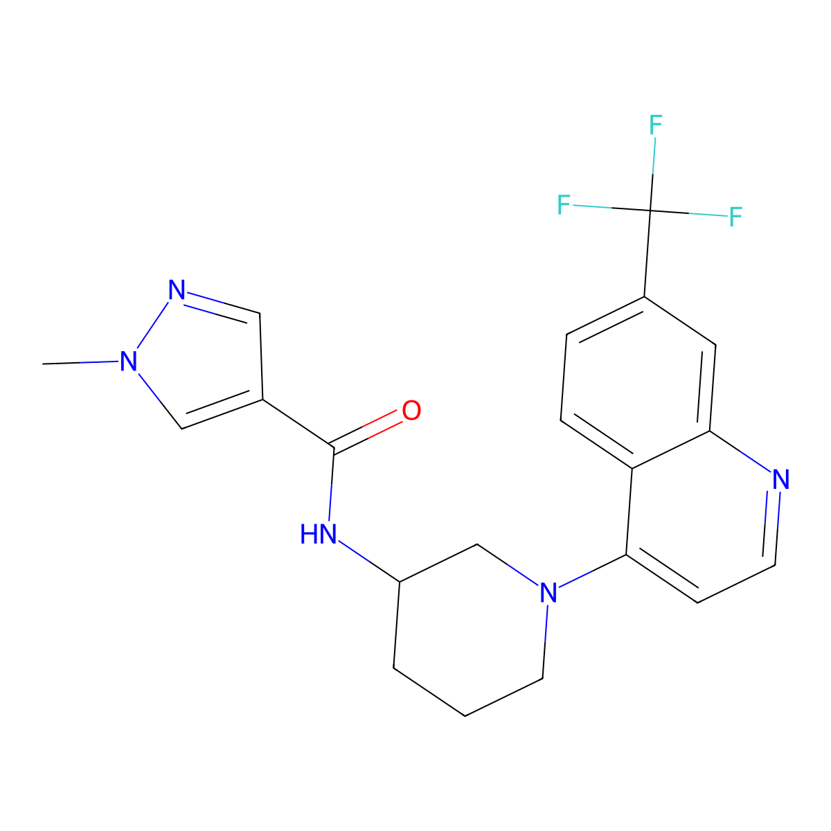 1-methyl-N-{1-[7-(trifluoromethyl)quinolin-4-yl]piperidin-3-yl}-1H-pyrazole-4-carboxamide molecular structure, CAS 3030864-01-5