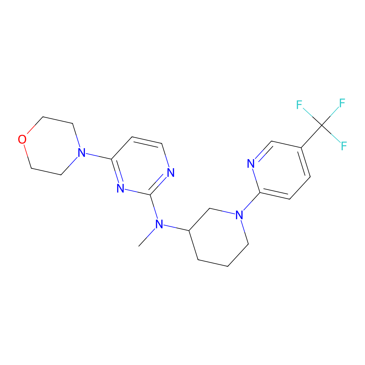 N-methyl-4-(morpholin-4-yl)-N-{1-[5-(trifluoromethyl)pyridin-2-yl]piperidin-3-yl}pyrimidin-2-amine molecular structure, CAS 3030864-02-6