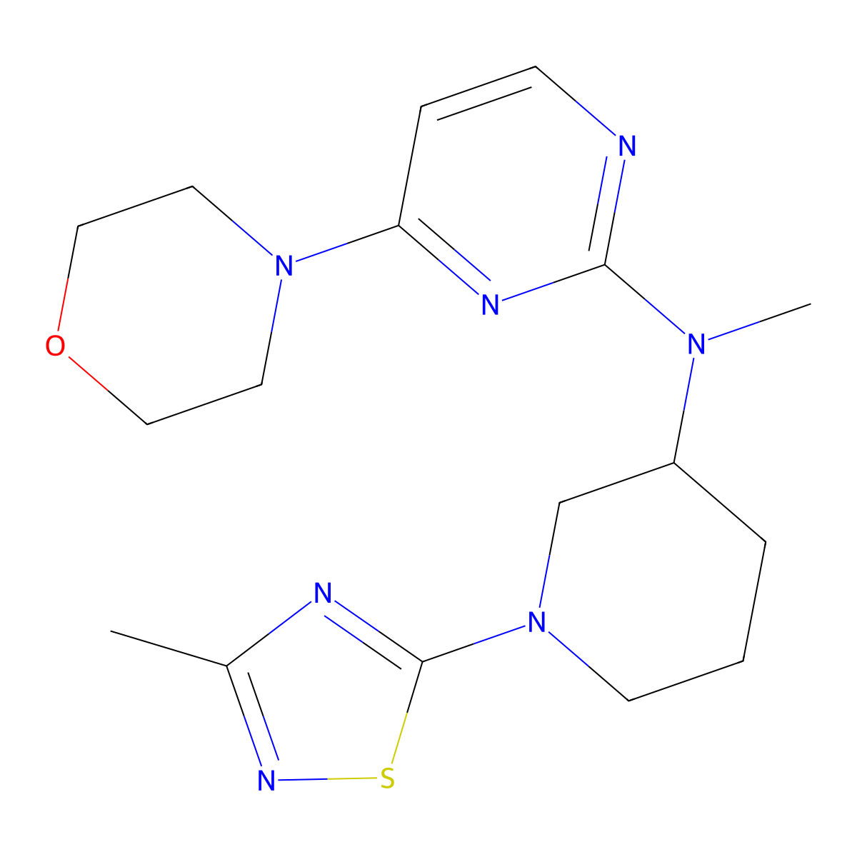 N-methyl-N-[1-(3-methyl-1,2,4-thiadiazol-5-yl)piperidin-3-yl]-4-(morpholin-4-yl)pyrimidin-2-amine molecular structure, CAS 3030864-11-7