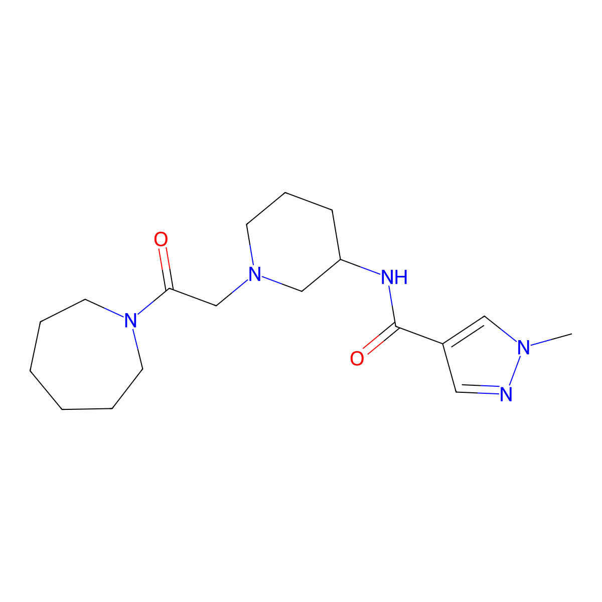 N-{1-[2-(azepan-1-yl)-2-oxoethyl]piperidin-3-yl}-1-methyl-1H-pyrazole-4-carboxamide molecular structure, CAS 3030864-21-9
