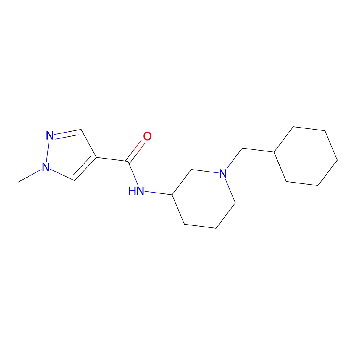 N-[1-(cyclohexylmethyl)piperidin-3-yl]-1-methyl-1H-pyrazole-4-carboxamide molecular structure, CAS 3030864-28-6