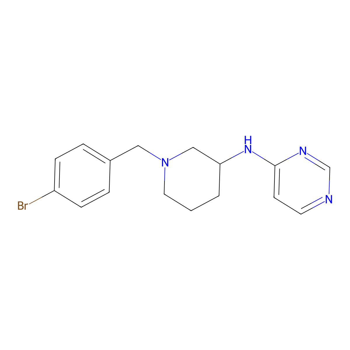 N-{1-[(4-bromophenyl)methyl]piperidin-3-yl}pyrimidin-4-amine molecular structure, CAS 3030864-37-7