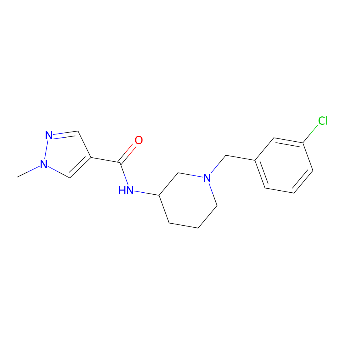 N-{1-[(3-chlorophenyl)methyl]piperidin-3-yl}-1-methyl-1H-pyrazole-4-carboxamide molecular structure, CAS 3030864-43-5