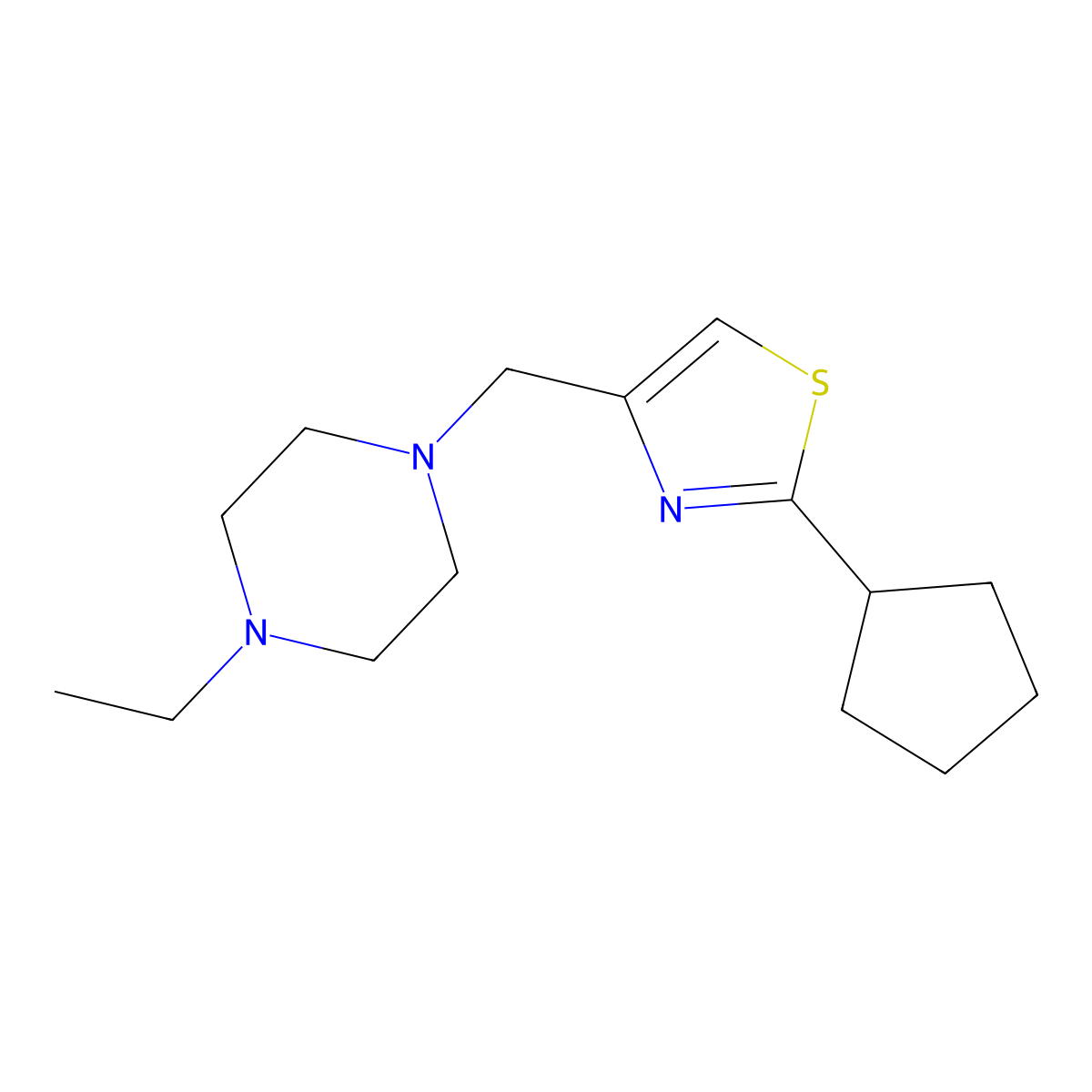1-[(2-Cyclopentyl-1,3-thiazol-4-yl)methyl]-4-ethylpiperazine molecular structure, CAS 3030864-57-1