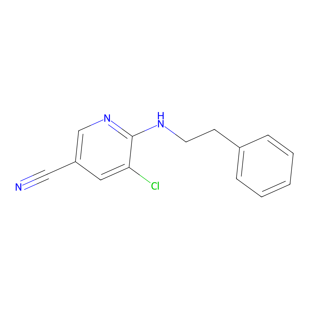 5-Chloro-6-[(2-phenylethyl)amino]pyridine-3-carbonitrile molecular structure, CAS 3030864-62-8