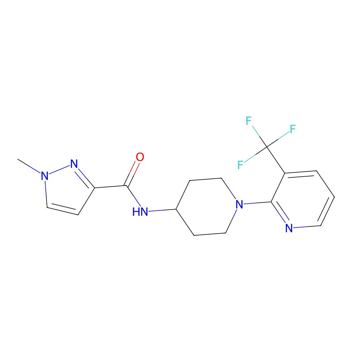 1-methyl-N-{1-[3-(trifluoromethyl)pyridin-2-yl]piperidin-4-yl}-1H-pyrazole-3-carboxamide molecular structure, CAS 3030864-67-3