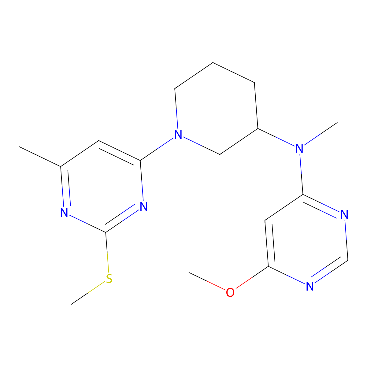 6-methoxy-N-methyl-N-{1-[6-methyl-2-(methylsulfanyl)pyrimidin-4-yl]piperidin-3-yl}pyrimidin-4-amine molecular structure, CAS 3030864-72-0