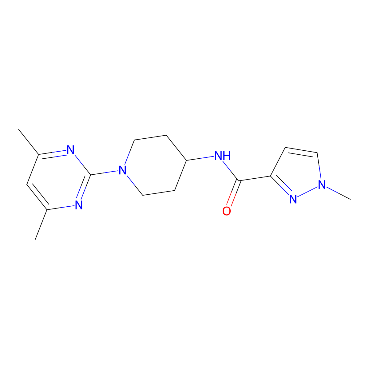 N-[1-(4,6-dimethylpyrimidin-2-yl)piperidin-4-yl]-1-methyl-1H-pyrazole-3-carboxamide molecular structure, CAS 3030864-79-7