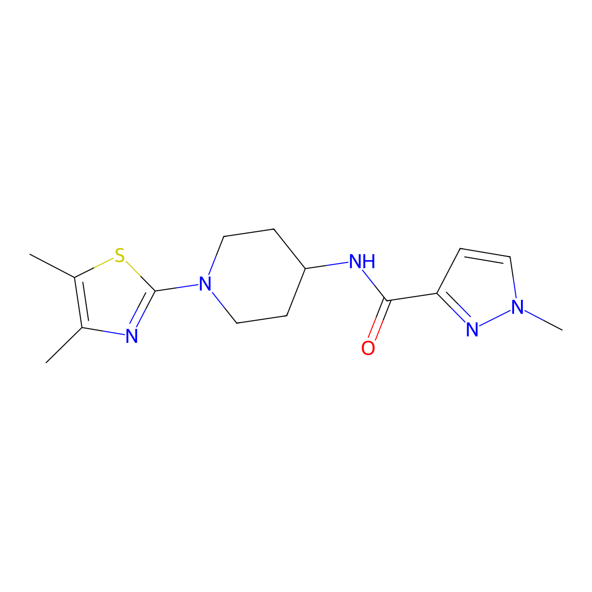 N-[1-(4,5-dimethyl-1,3-thiazol-2-yl)piperidin-4-yl]-1-methyl-1H-pyrazole-3-carboxamide molecular structure, CAS 3030865-05-2