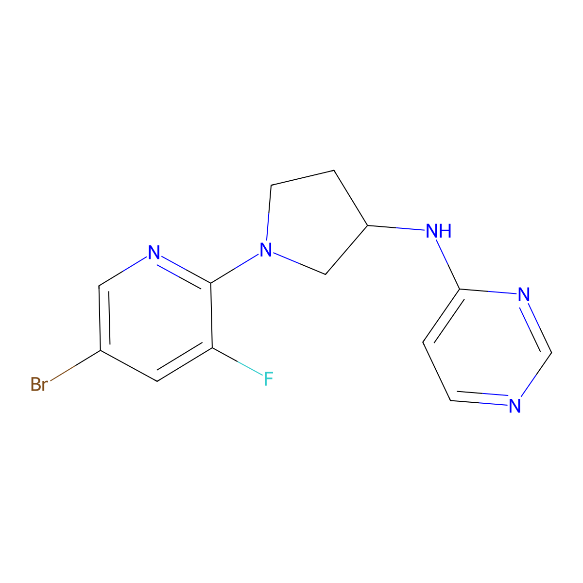 N-[1-(5-bromo-3-fluoropyridin-2-yl)pyrrolidin-3-yl]pyrimidin-4-amine molecular structure, CAS 3030865-08-5