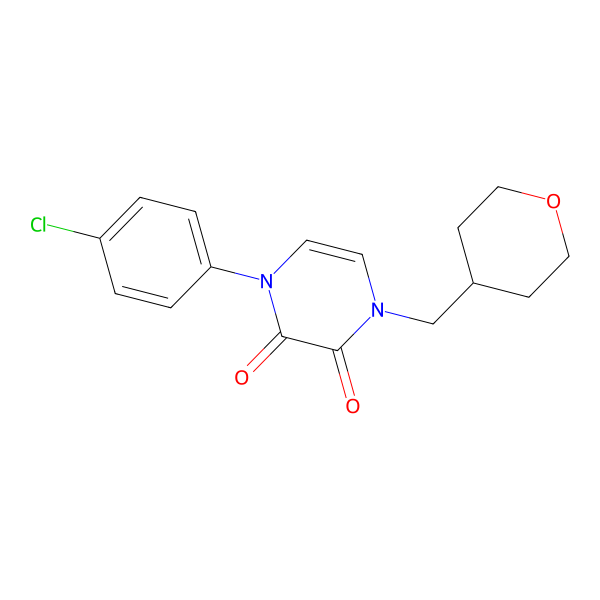 1-(4-Chlorophenyl)-4-[(oxan-4-yl)methyl]-1,2,3,4-tetrahydropyrazine-2,3-dione molecular structure, CAS 3030865-12-1