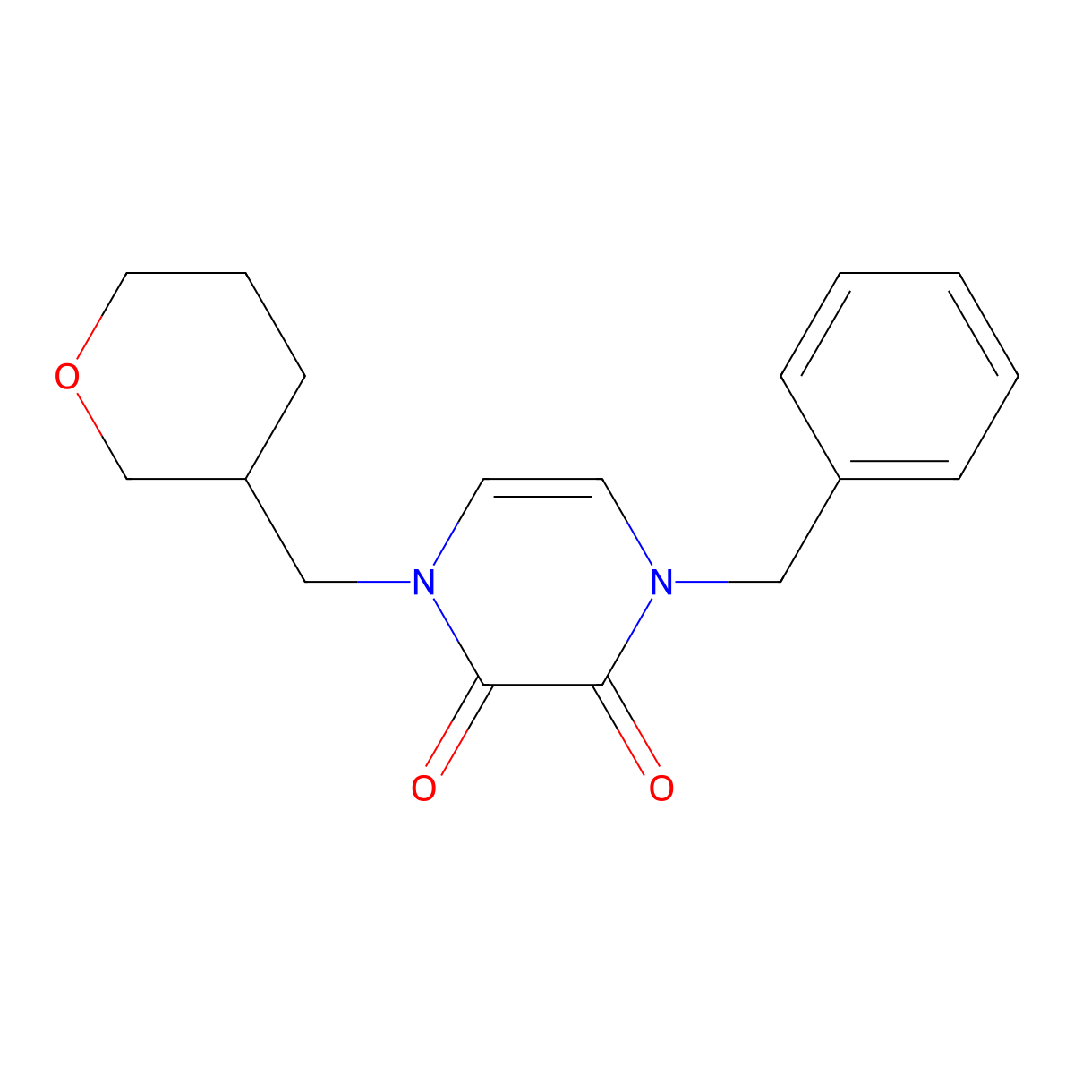 1-Benzyl-4-[(oxan-3-yl)methyl]-1,2,3,4-tetrahydropyrazine-2,3-dione molecular structure, CAS 3030865-18-7